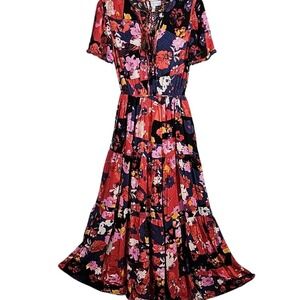 Jessica Simpson Boho Black And Floral Maxi Flare Dress Size Small